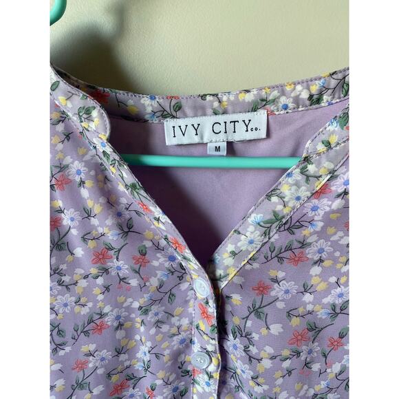 Ivy City Co Lydia in Purple Floral Flowy Whimsical Tiered A-Line Chiffon Dress - Picture 7 of 14